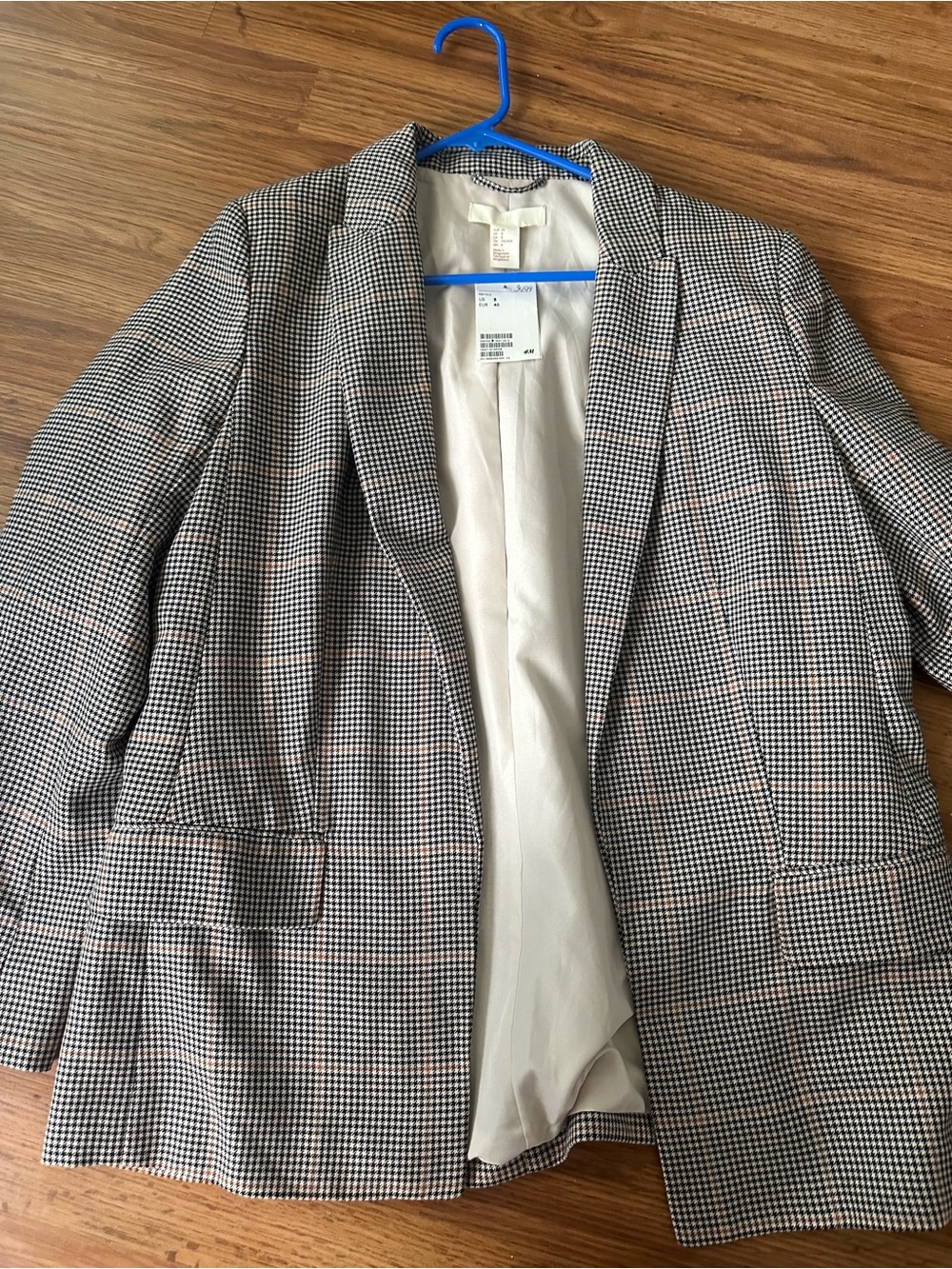 H&M Checked Blazer in Black and White with Subtle Tan Accent